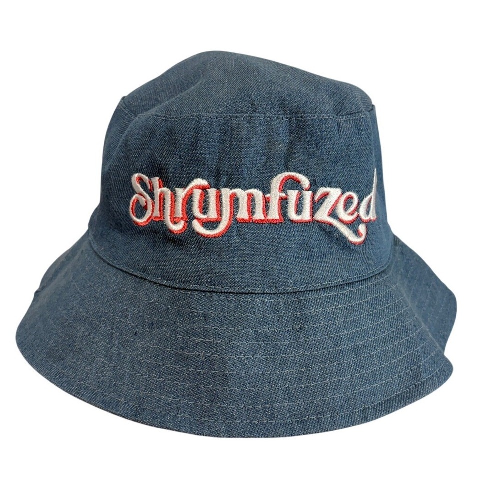 Shrumfuzed Reversible Bucket Hat Blue Denim Pink All Over Logo Print Embroidered